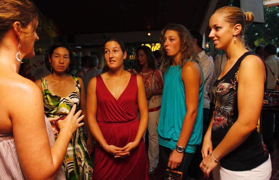 Kimiko Date-Krumm(2nd left), Shahar Peer, Yanina Wickmayer and Sabine Lisicki at the Gala Dinner