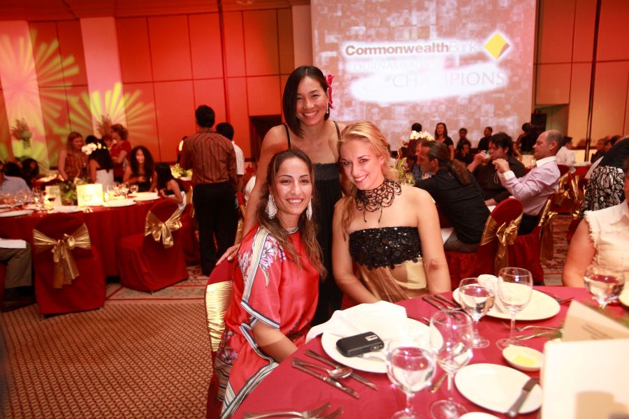 Kimiko Date-Krumm with Aravane Rezai and Sabine Lisicki at the Gala Dinner