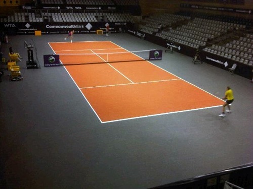 Sabine Lisicki and Nadia Petrova practice